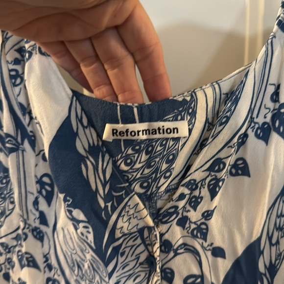 Reformation Gemstone Dress Blue and Wht in Avian Button Front Midi Dress Size 8 - Picture 8 of 13